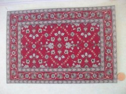 Large Red Rug with Greenish Flo