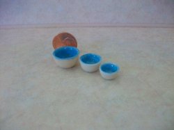 3 pc Cream/Aqua Ceramic Bowl Se